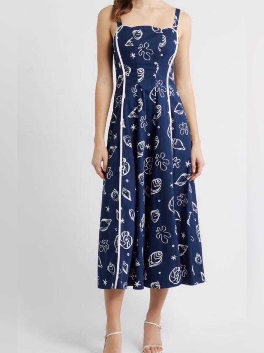 Tuckernuck’s Moon River NWT Seashell Midi Dress L Navy White Summer Vacation